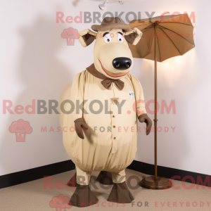 Béžová postava maskota Beef...