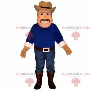 Mascote cowboy de jeans e camisa azul - Redbrokoly.com