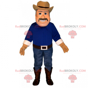 Mascotte del cowboy in jeans e camicia blu - Redbrokoly.com