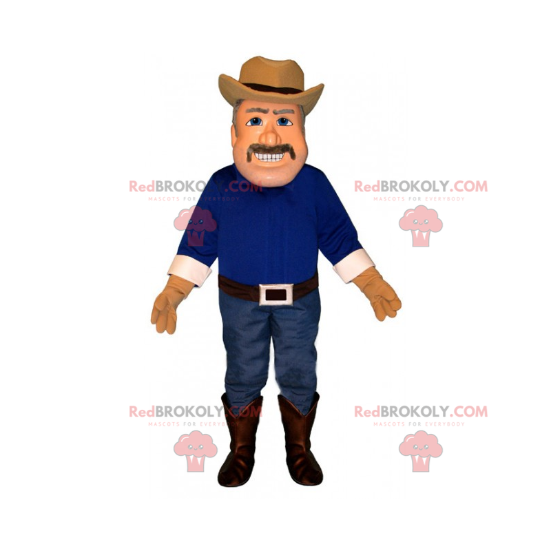 Kovboj maskot v džínách a modré košili - Redbrokoly.com Kovboj maskot v džínách a modré košili - Redbrokoly.com