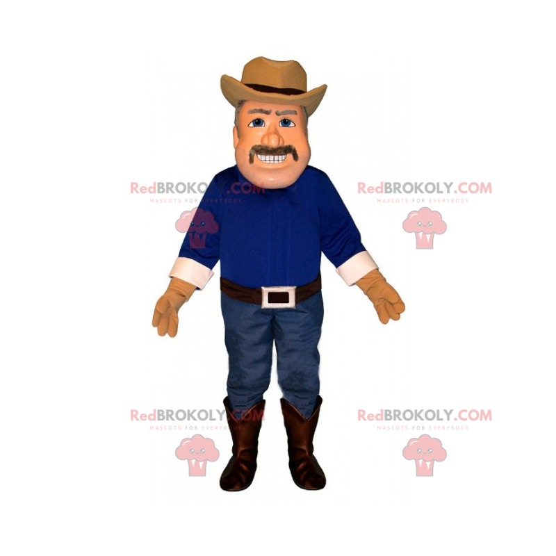Mascote cowboy de jeans e camisa azul - Redbrokoly.com