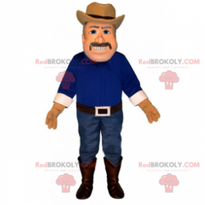 Mascotte de cowboy en jean et en chemise bleue - Redbrokoly.com