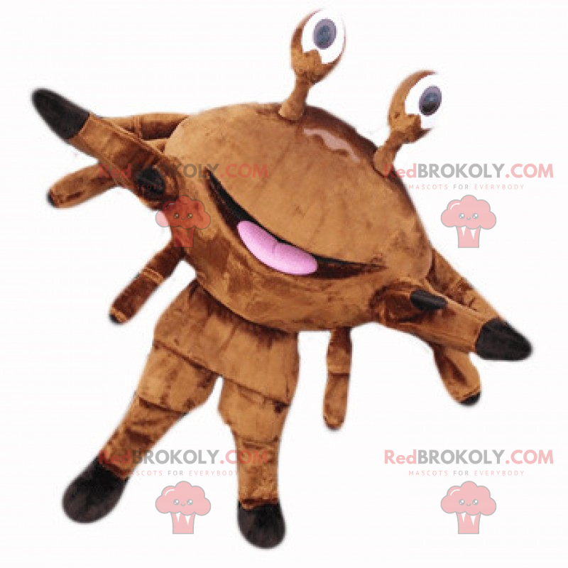 Brun krabba maskot med ett stort leende - Redbrokoly.com
