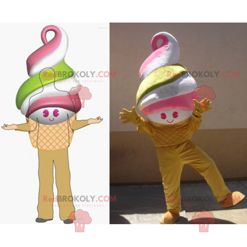 Mascotte de crème glacée souriante et colorée - Redbrokoly.com Mascotte de crème glacée souriante et colorée - Redbrokoly.com
