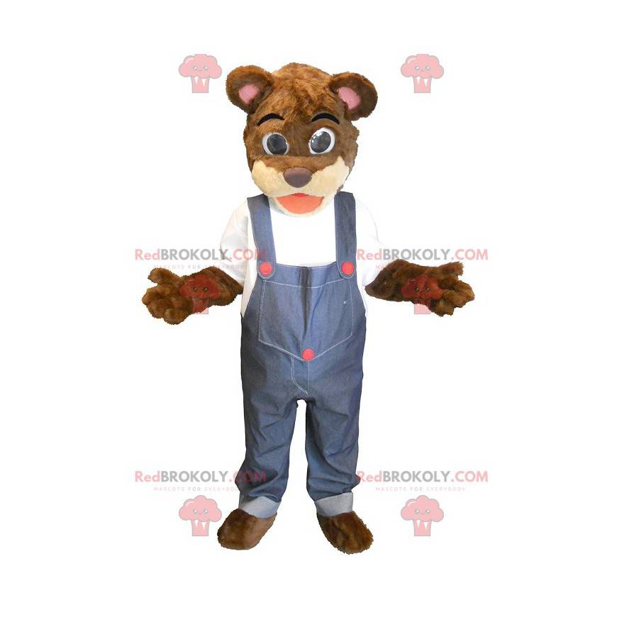 Mascotte d'ours brun en salopette - Redbrokoly.com