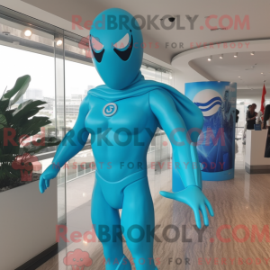 Cyan Superhero mascot...