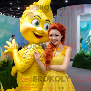 Gul havfrue maskot kostume...