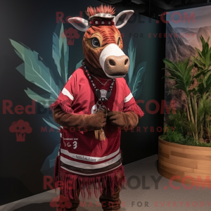 Maroon Okapi maskot kostume...