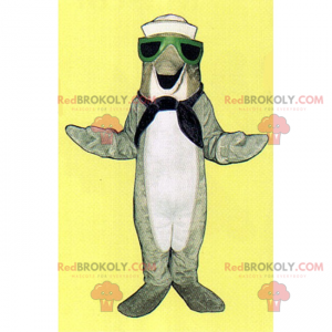 Mascotte de dauphin gris en tenue de marin - Redbrokoly.com