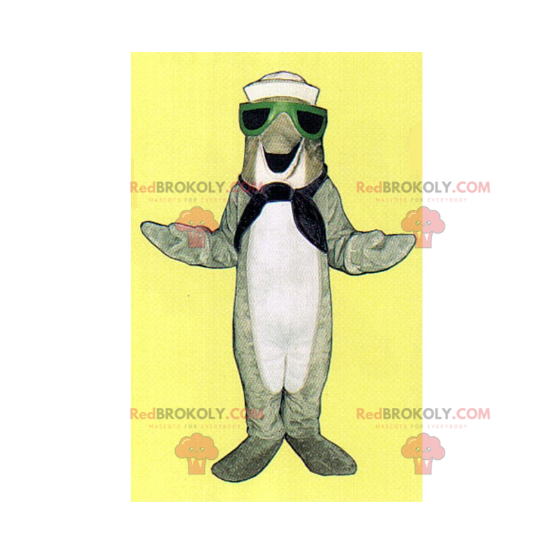 Mascote golfinho cinza em traje de marinheiro - Redbrokoly.com Mascote golfinho cinza em traje de marinheiro - Redbrokoly.com
