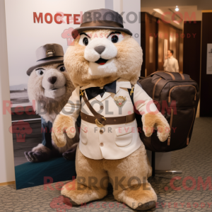 Beige Marmot maskot kostume...