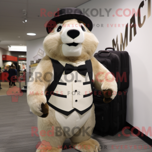 Beige Marmot maskot kostume...