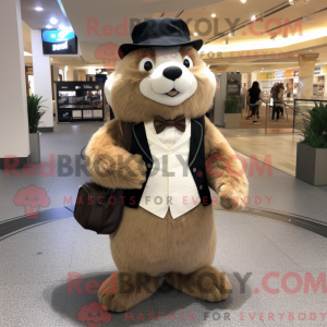 Beige Marmot maskot kostume...
