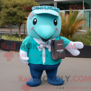 Cyan Humpback Whale mascot...