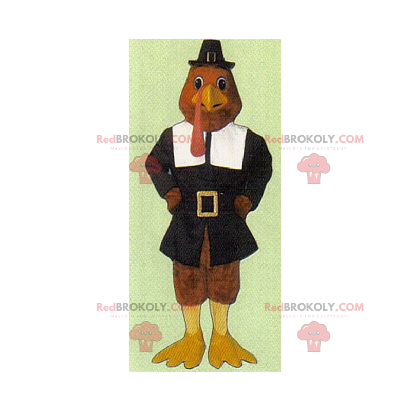 Turkey mascot in Thanksgiving outfit - Redbrokoly.com