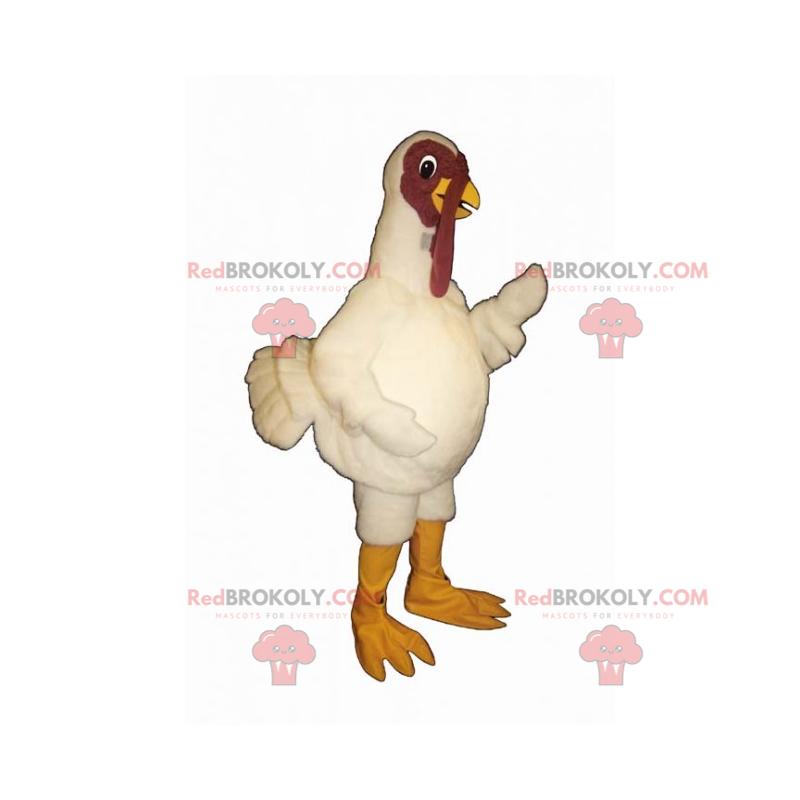 Mascotte de dindon avec un plumage blanc - Redbrokoly.com Mascotte de dindon avec un plumage blanc - Redbrokoly.com