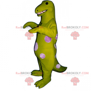 Groene dino mascotte met roze stippen - Redbrokoly.com