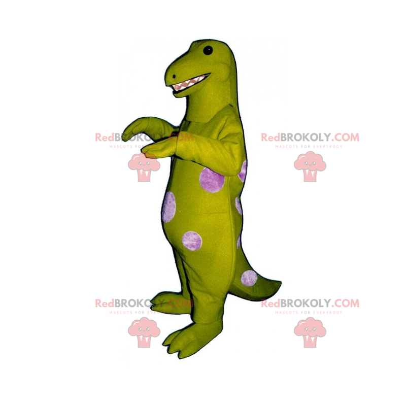 Groene dino mascotte met roze stippen - Redbrokoly.com