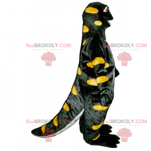 Schwarzes Dino-Maskottchen mit gelben Punkten - Redbrokoly.com