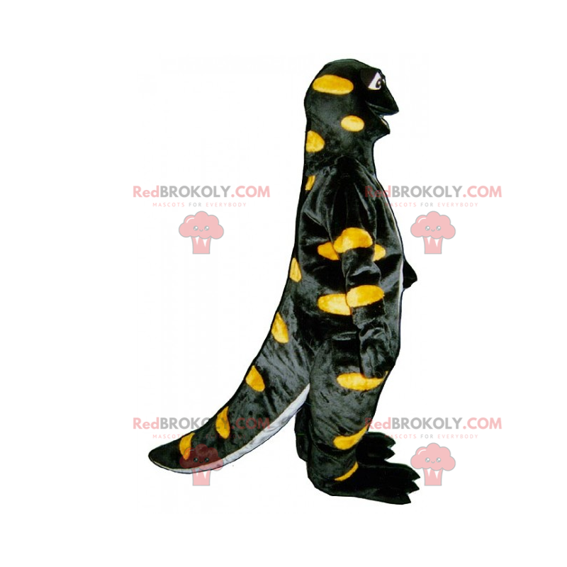 Mascotte de dino noir a pois jaunes - Redbrokoly.com