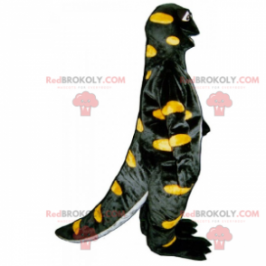 Mascote dinossauro preto com pontos amarelos - Redbrokoly.com