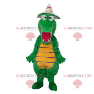 Dino-Maskottchen mit spitzem Hut - Redbrokoly.com