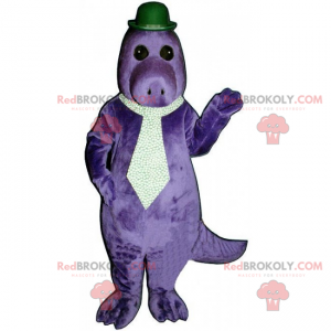 Dino mascotte met stropdas en bolhoed - Redbrokoly.com
