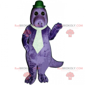 Mascotte de dino avec cravate et chapeau melon - Redbrokoly.com