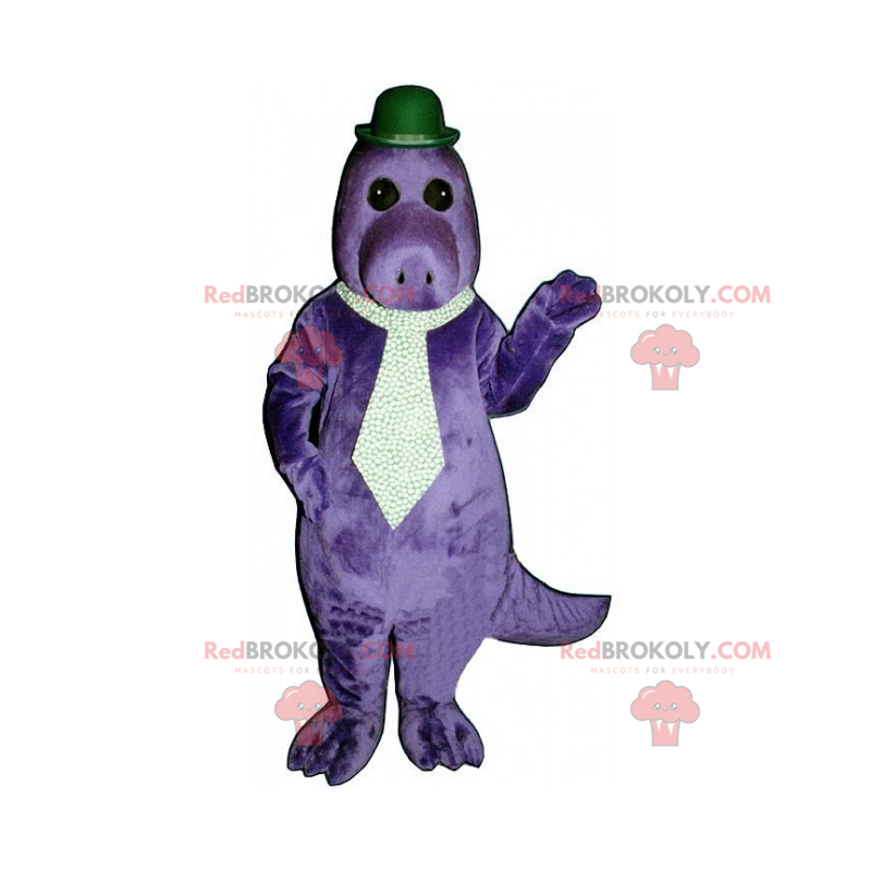 Dino maskot s kravatou a buřinkou - Redbrokoly.com