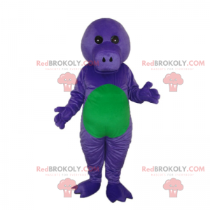 Mascotte Dino viola e verde senza orecchie - Redbrokoly.com