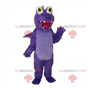 Mascotte di Dino viola che sorride con i grandi occhi -