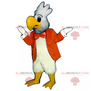 White parrot mascot with an orange jacket - Redbrokoly.com