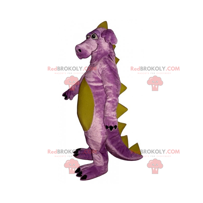 Fialový maskot dinosaura s velkými nohami - Redbrokoly.com