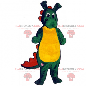 Mascotte dinosauro verde e giallo con orecchie lunghe -