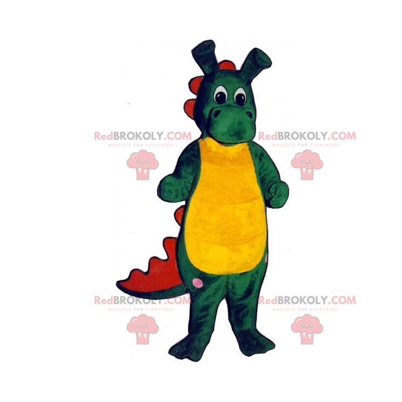 Mascotte de dinosaure vert et jaune aux longues oreilles -