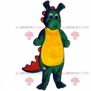 Grünes und gelbes Dinosauriermaskottchen mit langen Ohren -