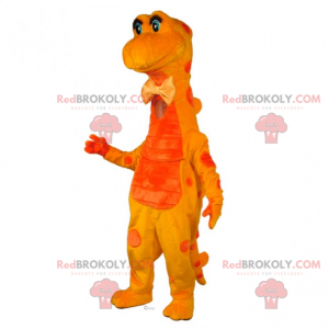 Gele dinosaurus mascotte met vlinderdas - Redbrokoly.com