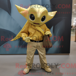 Gold Manta Ray maskot drakt...