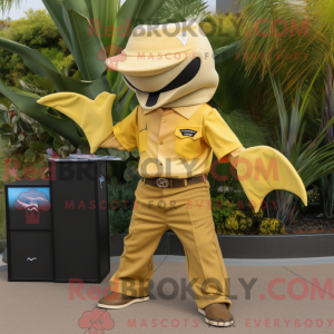 Gold Manta Ray maskot drakt...