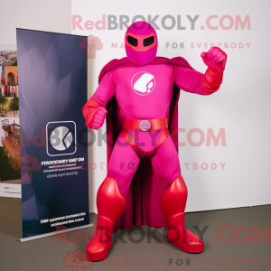 Magenta Superhero mascot...