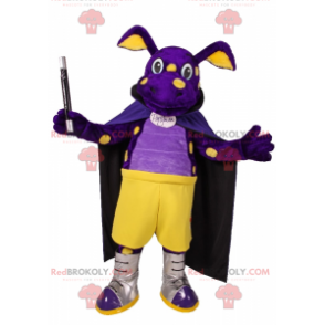 Mascote de dinossauro roxo com roupa de mágico - Redbrokoly.com