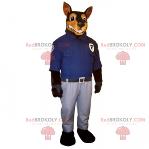 Mascotte del doberman vestito come un poliziotto -