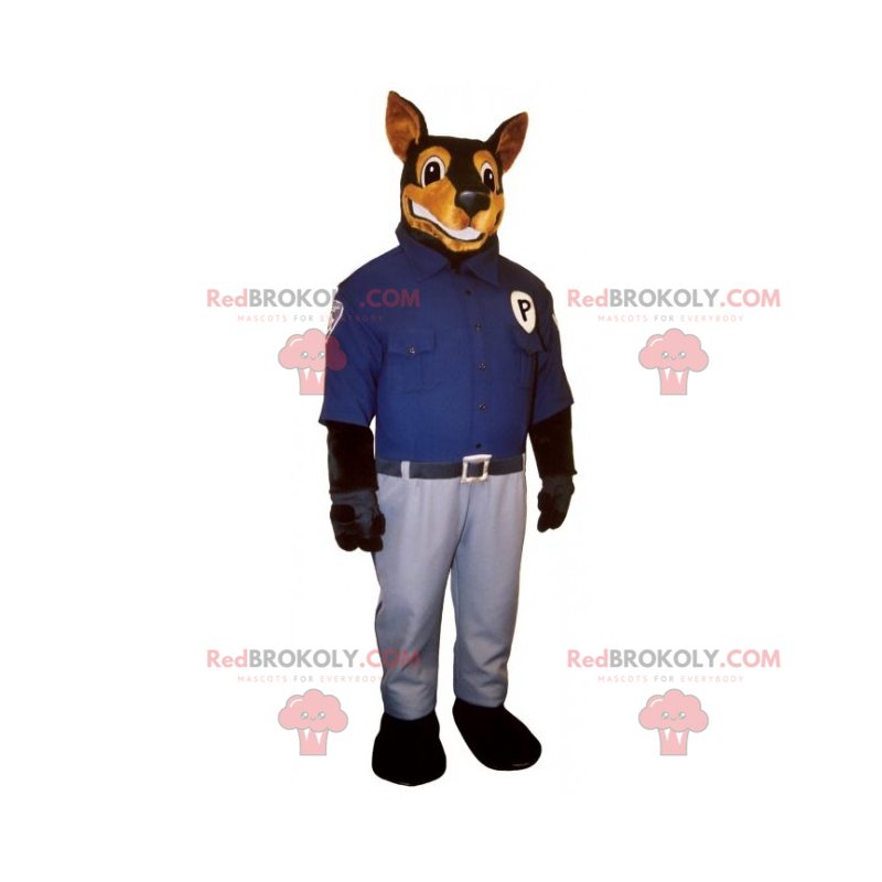 Doberman maskot klædt ud som en politimand - Redbrokoly.com