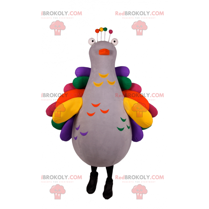 Gray bird mascot with rainbow wings - Redbrokoly.com