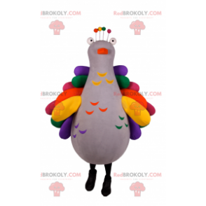 Grijze vogel mascotte met regenboogvleugels - Redbrokoly.com