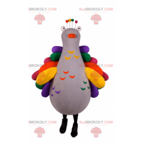 Mascotte uccello grigio con ali arcobaleno - Redbrokoly.com