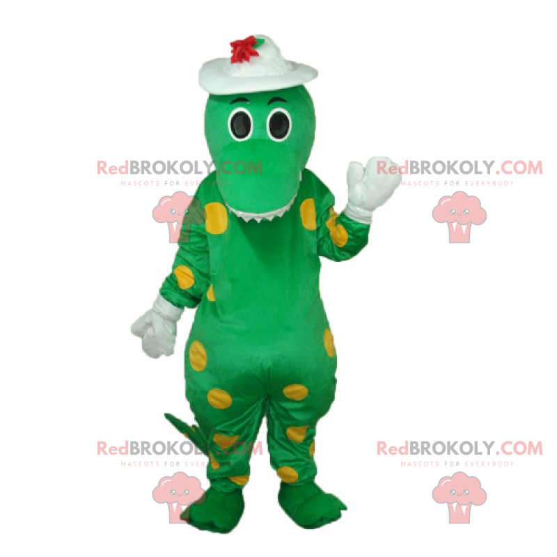 Mascotte drago con cappello a fiori - Redbrokoly.com