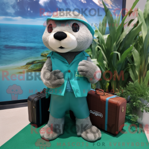 Teal Otter mascot costume...
