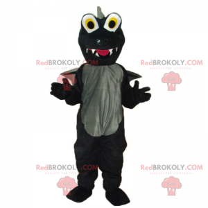 Mascotte de dragon noir et gris avec de grand yeux -