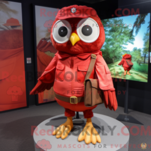 Fantasia de mascote Coruja vermelha com short cargo e lenços - Mascotes coruja - REBROKO_251456 - RedBrokoly.com